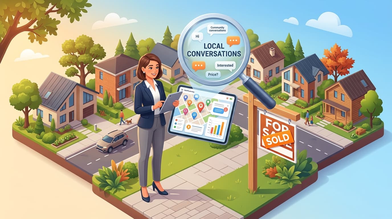 Illustration of property-related conversations and potential customer requests in Facebook groups