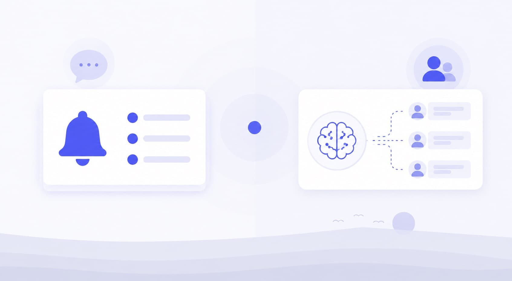 Illustration comparing a keyword notification list with AI intent matching across Facebook posts