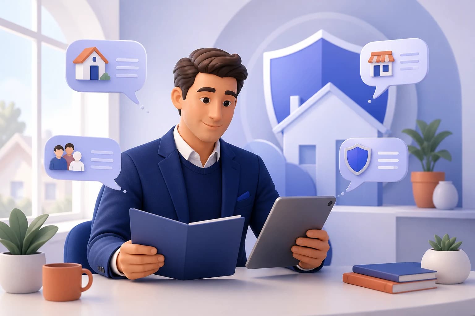 Insurance broker reviewing coverage information on a tablet