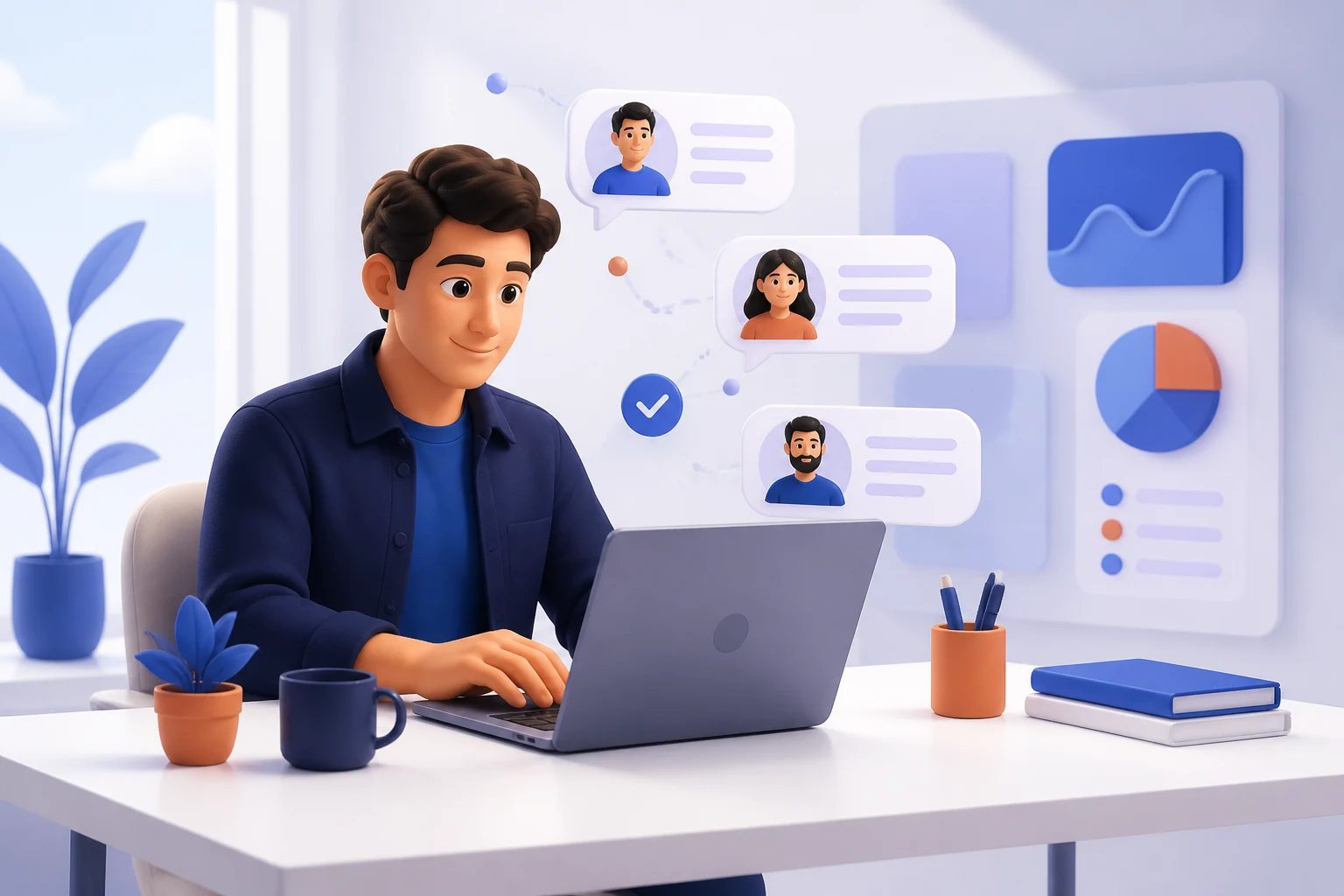 SaaS founder reviewing community conversations at a laptop